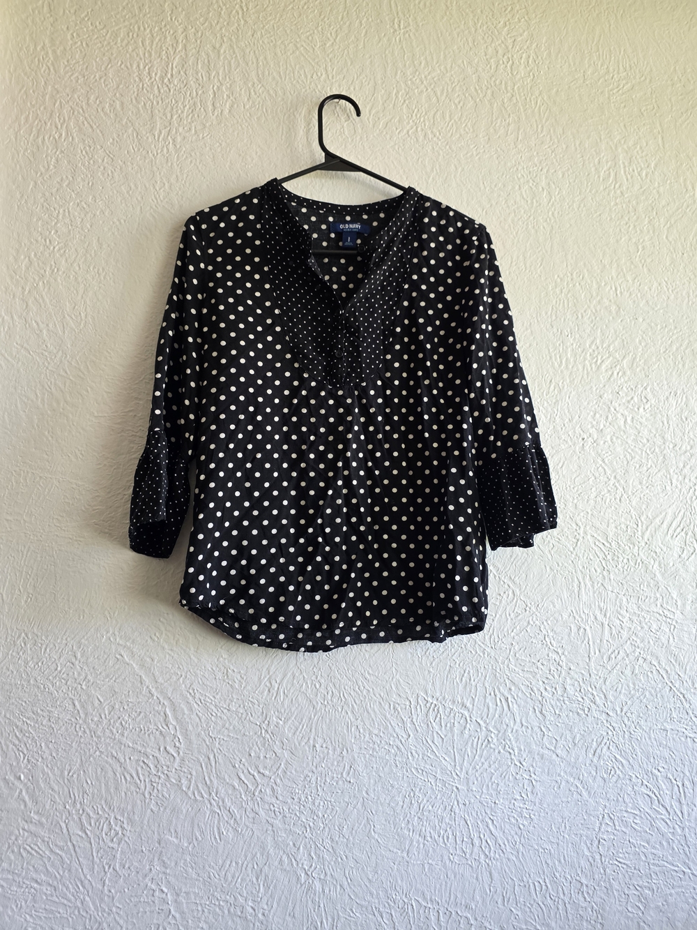 Old Navy Black and White Polka Dot Peasant Blouse